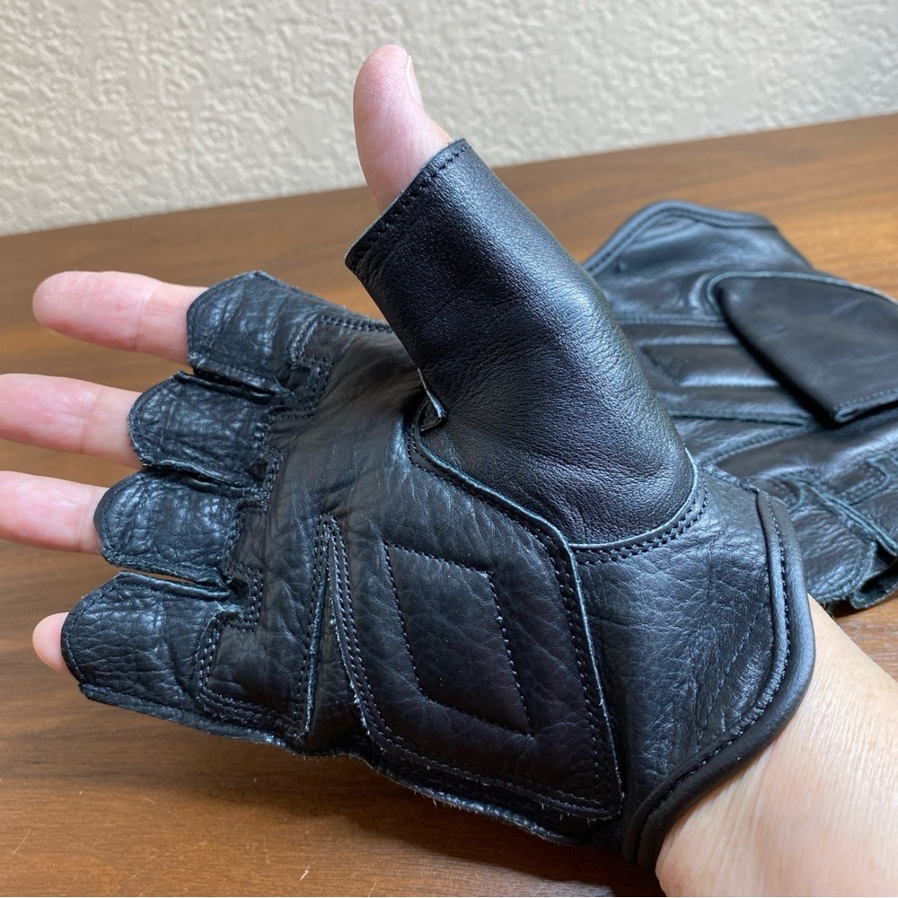 Daniel Smart Men's Black Leather Fingerless Motorcycle Cruiser Gloves‎ DS Sz L